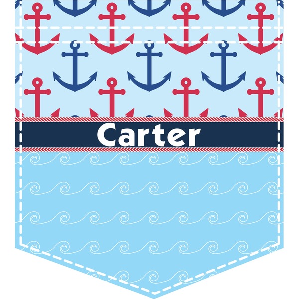 Custom Anchors & Waves Iron On Faux Pocket (Personalized)