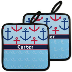 Anchors & Waves Pot Holders - Set of 2 w/ Name or Text