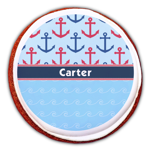 Anchors & Waves Printed Icing Circle - Large - On Cookie
