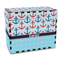 Anchors & Waves Wood Recipe Box - Full Color Print (Personalized)