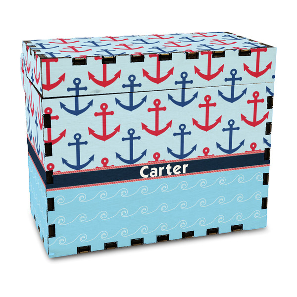 Custom Anchors & Waves Wood Recipe Box - Full Color Print (Personalized)