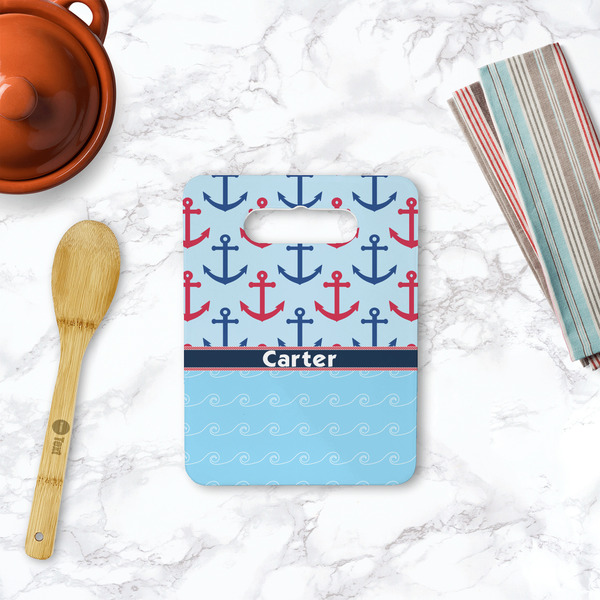 Anchors & Waves Rectangle Trivet with Handle - LIFESTYLE