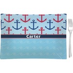 Anchors & Waves Rectangular Glass Appetizer / Dessert Plate - Single or Set (Personalized)