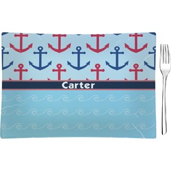 Anchors & Waves Rectangular Glass Appetizer / Dessert Plate - Single or Set (Personalized)