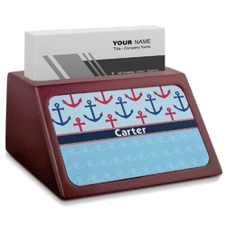 Anchors & Waves Red Mahogany Business Card Holder (Personalized)