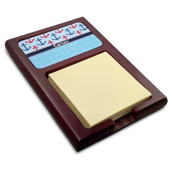 Custom Anchors & Waves Red Mahogany Sticky Note Holder (Personalized)