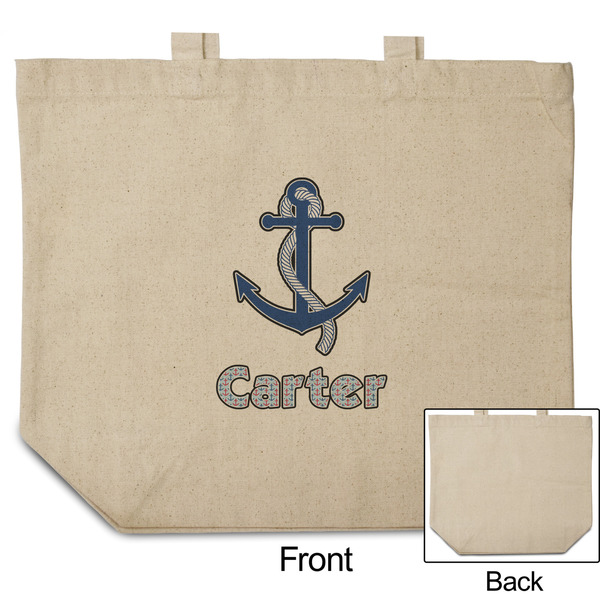 Anchors & Waves Reusable Cotton Grocery Bag - Front & Back View