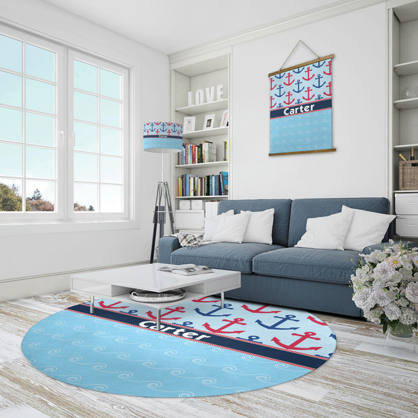 Anchors & Waves Round Area Rug - IN CONTEXT