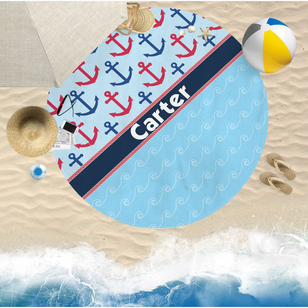 Anchors & Waves Round Beach Towel Lifestyle