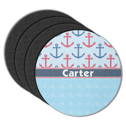 Anchors & Waves Round Rubber Backed Coasters - Set of 4 (Personalized)