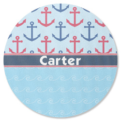 Anchors & Waves Round Rubber Backed Coaster (Personalized)
