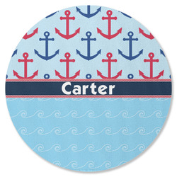 Anchors & Waves Round Rubber Backed Coaster (Personalized)
