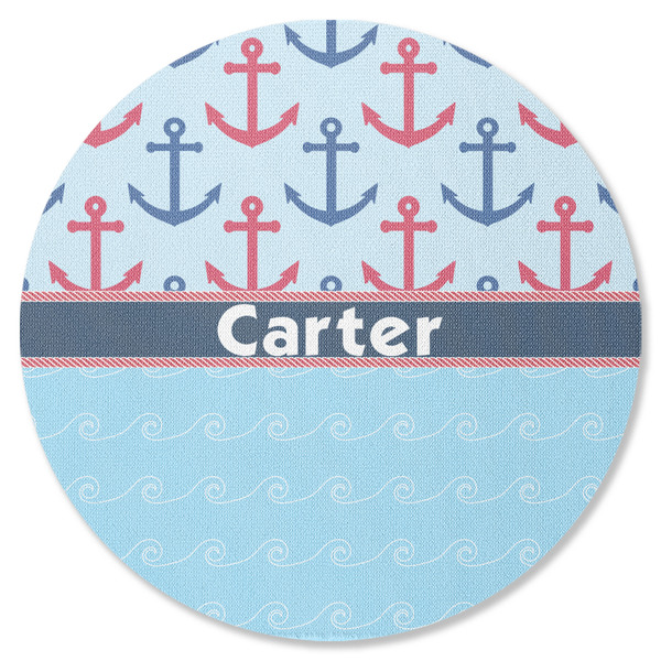 Custom Anchors & Waves Round Rubber Backed Coaster (Personalized)