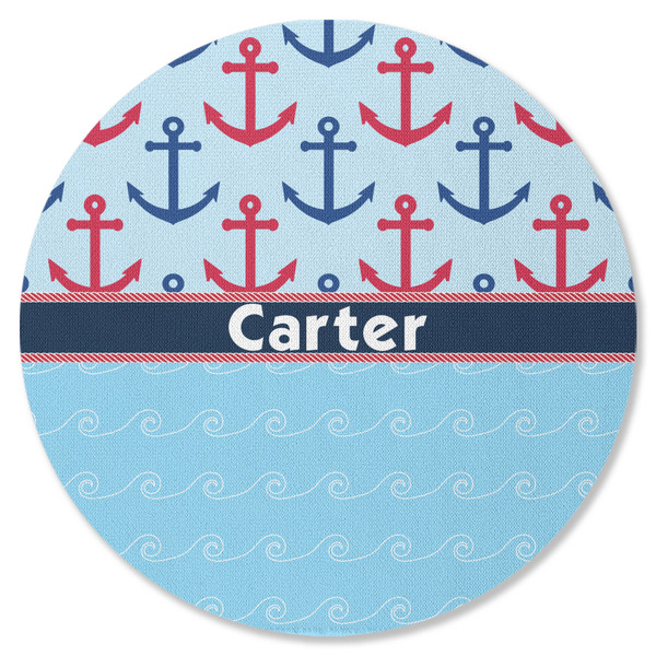 Anchors & Waves Round Coaster Rubber Back - Single