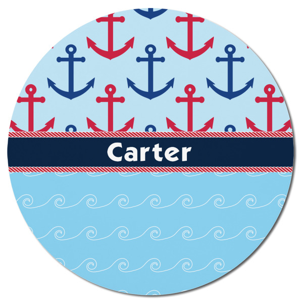 Anchors & Waves Round Fridge Magnet - FRONT