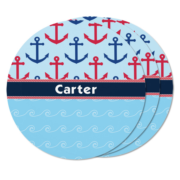 Anchors & Waves Round Fridge Magnet - THREE