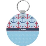 Anchors & Waves Round Plastic Keychain (Personalized)