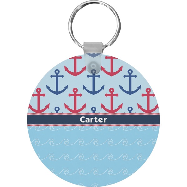 Custom Anchors & Waves Round Plastic Keychain (Personalized)