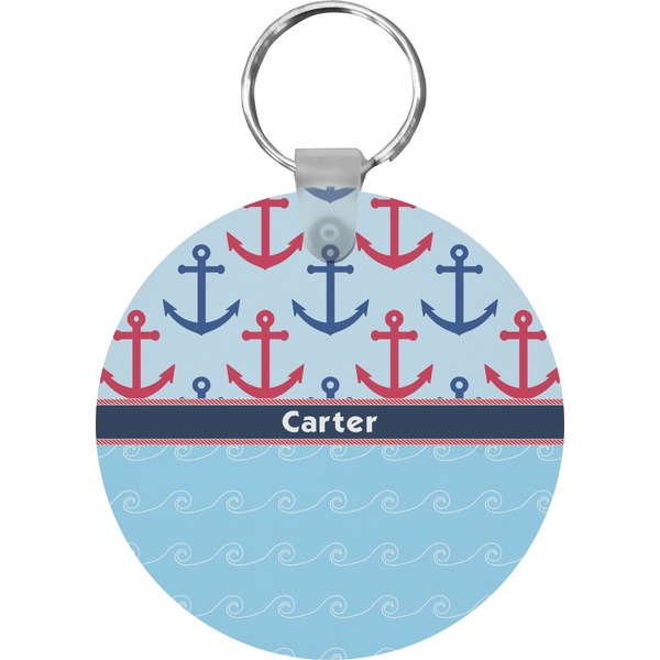 Anchors & Waves Round Keychain (Personalized)