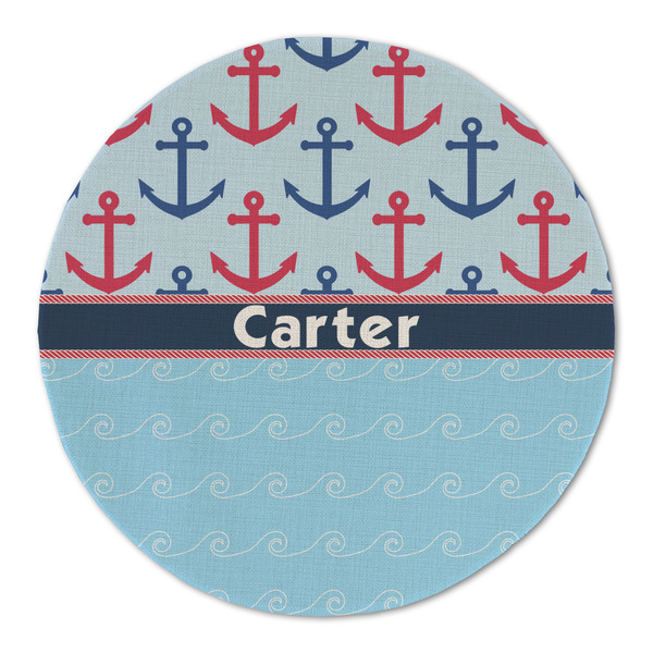 Custom Anchors & Waves Round Linen Placemat (Personalized)