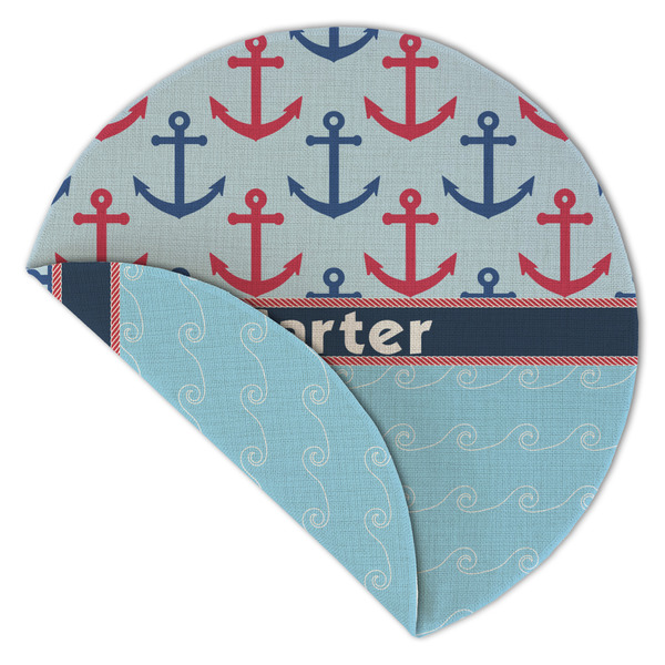 Anchors & Waves Round Linen Placemats - Front (folded corner double sided)