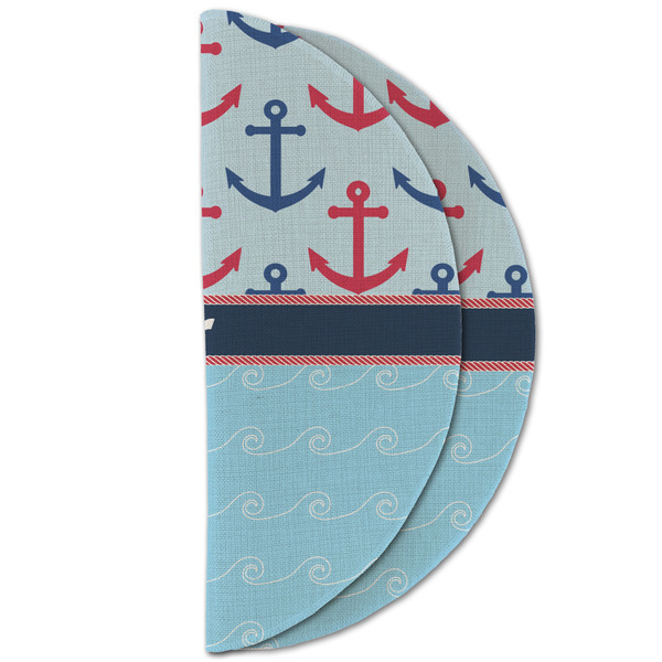 Anchors & Waves Round Linen Placemats - HALF FOLDED (double sided)