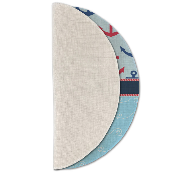Anchors & Waves Round Linen Placemats - HALF FOLDED (single sided)