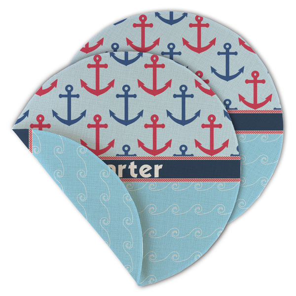 Anchors & Waves Round Linen Placemats - MAIN (Double-Sided)