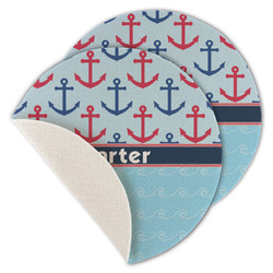 Anchors & Waves Round Linen Placemat - Single Sided - Set of 4 (Personalized)