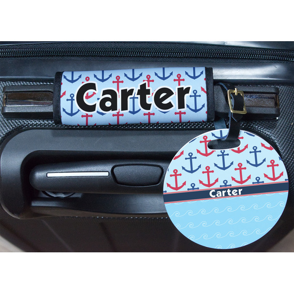 Anchors & Waves Round Luggage Tag & Handle Wrap - In Context