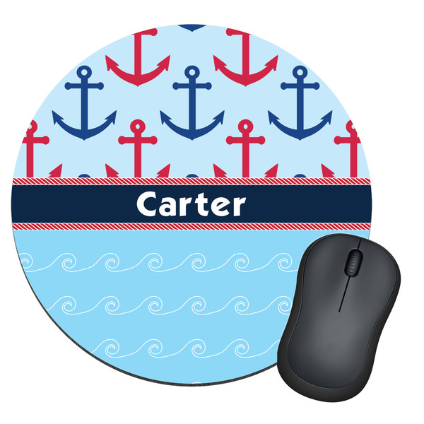 Custom Anchors & Waves Round Mouse Pad (Personalized)