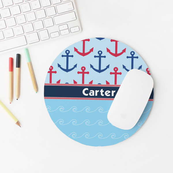 Anchors & Waves Round Mousepad - LIFESTYLE 2
