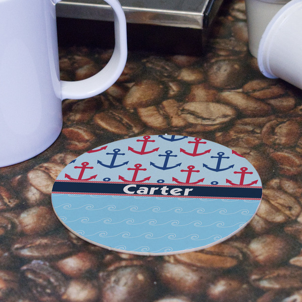 Anchors & Waves Round Paper Coaster - Front