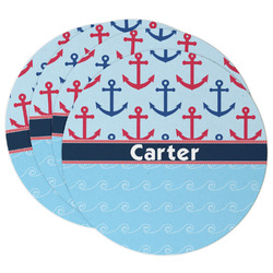 Anchors & Waves Round Paper Coasters w/ Name or Text