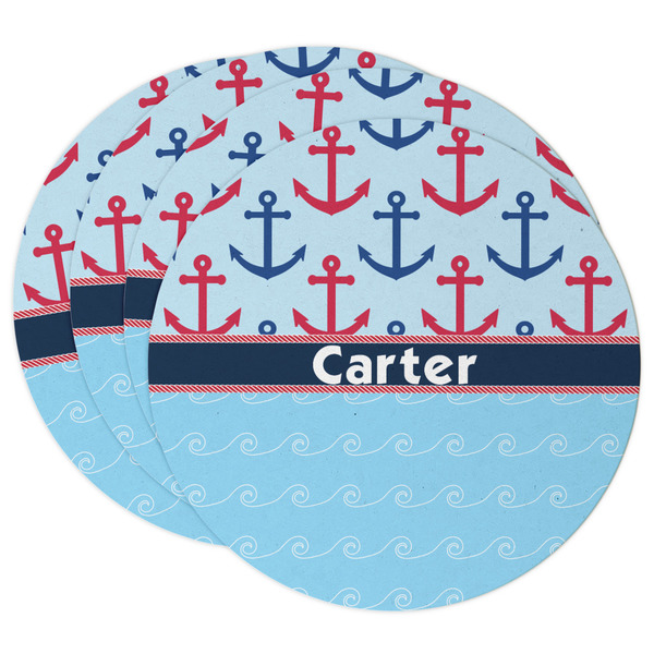Custom Anchors & Waves Round Paper Coasters w/ Name or Text