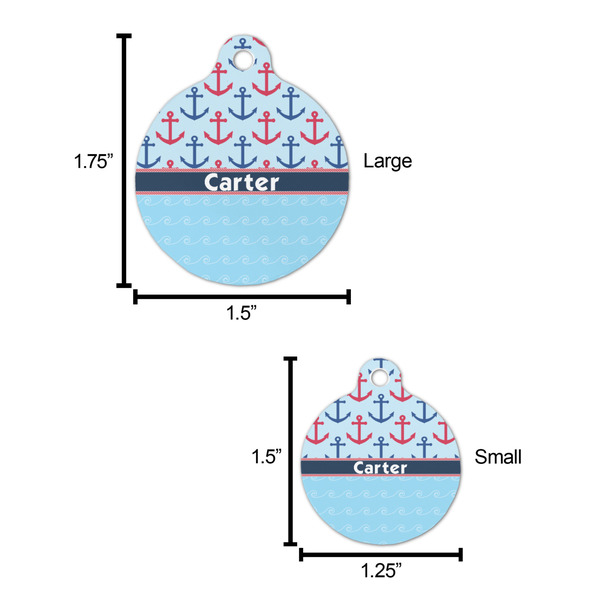 Anchors & Waves Round Pet ID Tag - Large - Comparison Scale