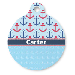Anchors & Waves Round Pet ID Tag (Personalized)