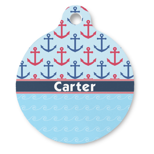 Custom Anchors & Waves Round Pet ID Tag (Personalized)