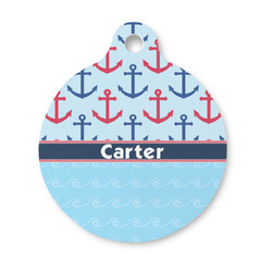 Anchors & Waves Round Pet ID Tag - Small (Personalized)
