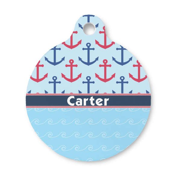 Custom Anchors & Waves Round Pet ID Tag - Small (Personalized)