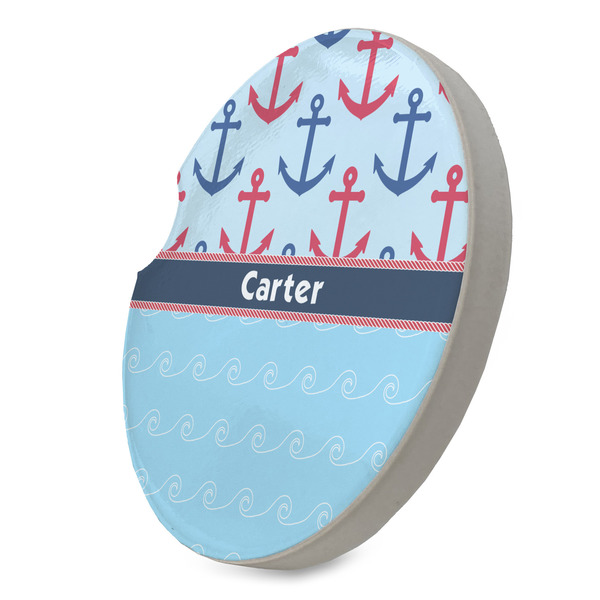 Anchors & Waves Sandstone Car Coaster - STANDING ANGLE
