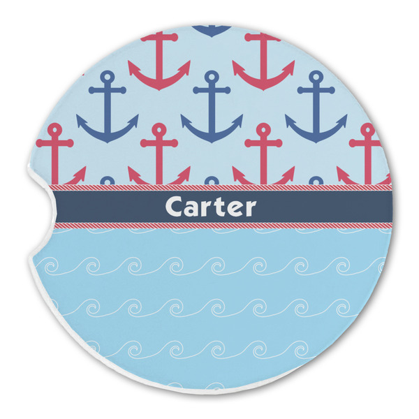 Custom Anchors & Waves Sandstone Car Coaster - Single (Personalized)
