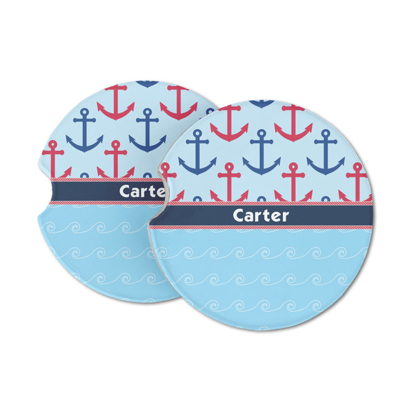 Custom Anchors & Waves Sandstone Car Coasters - Set of 2 (Personalized)