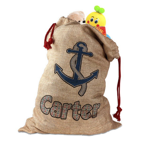 Anchors & Waves Santa Bag - Front (stuffed w toys) PARENT