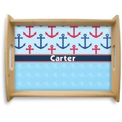 Anchors & Waves Natural Wooden Tray - Large (Personalized)