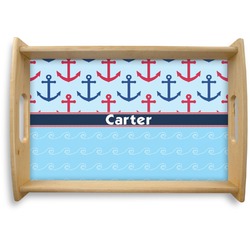 Anchors & Waves Natural Wooden Tray - Small (Personalized)