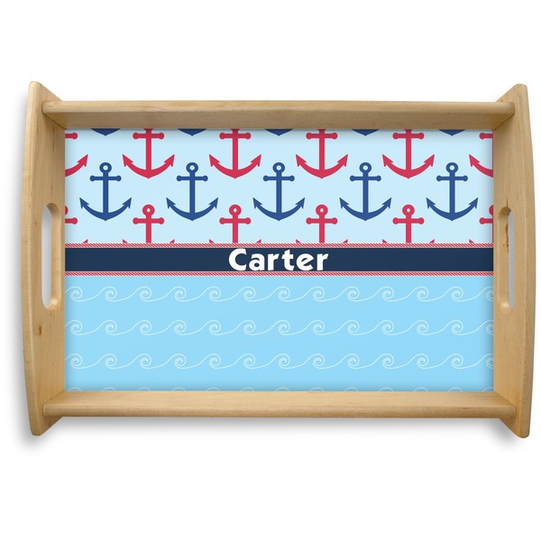 Custom Anchors & Waves Natural Wooden Tray - Small (Personalized)
