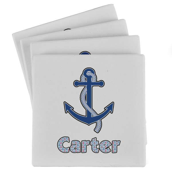 Custom Anchors & Waves Absorbent Stone Coasters - Set of 4 (Personalized)