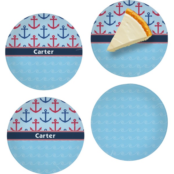 Custom Anchors & Waves Set of 4 Glass Appetizer / Dessert Plate 8" (Personalized)
