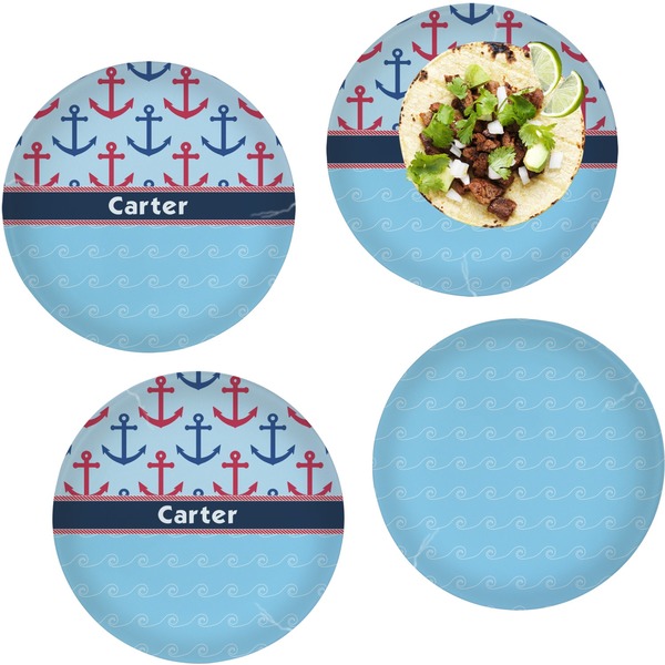 Custom Anchors & Waves Set of 4 Glass Lunch / Dinner Plate 10" (Personalized)
